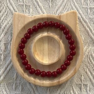 Burgundy Beaded Stretch Bracelet with Polished Finish